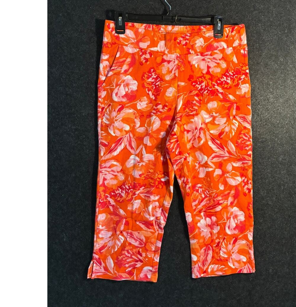 Belle By Kim Gravel ‘Perfect Pique’ Floral Capri In Tropicana Orange  S Petite